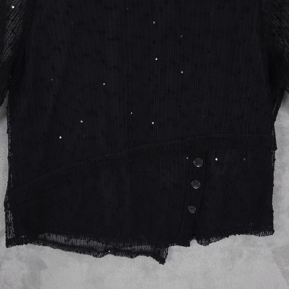 Lulu-B Top XL Black Textured Asymmetric 3/4 Sleeve Tunic Blouse - Picture 11 of 13